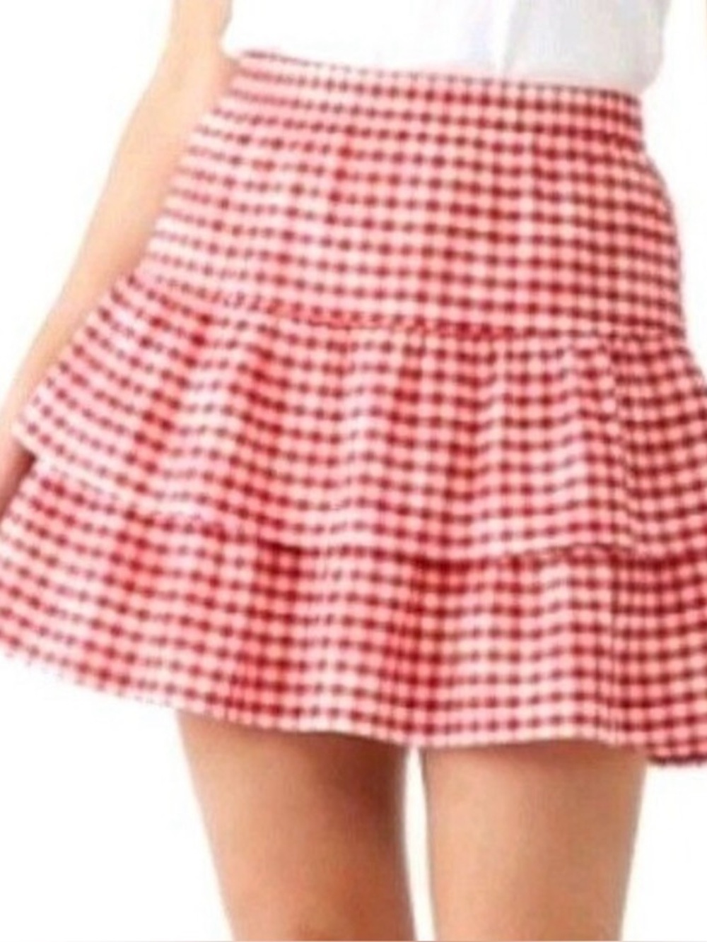 SHEIN Red & White Gingham Tiered Skirt